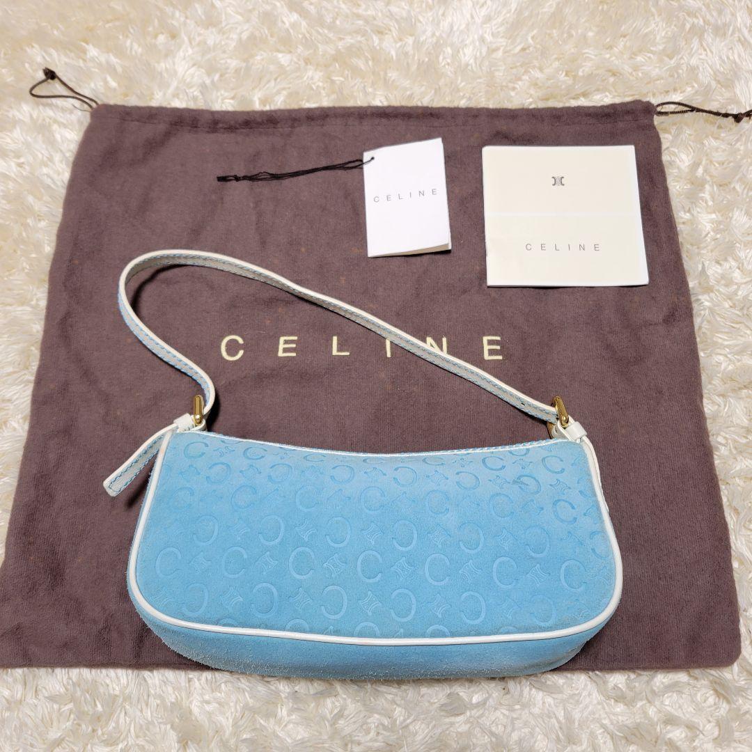 CELINE 水色 スエード ハンドバッグ