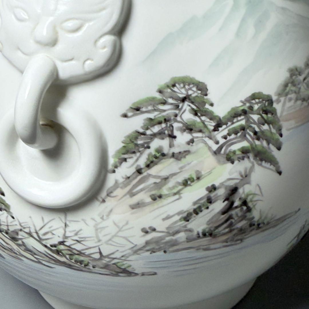 オールド深川製磁　山水図花瓶　銘有　昇然　高さ20.2cm　インテリア　有田焼