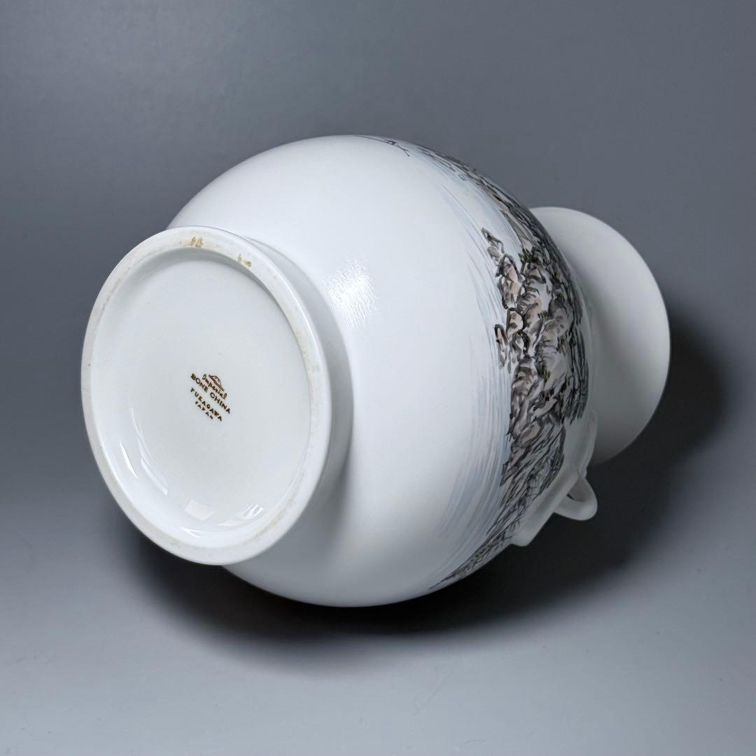 オールド深川製磁　山水図花瓶　銘有　昇然　高さ20.2cm　インテリア　有田焼