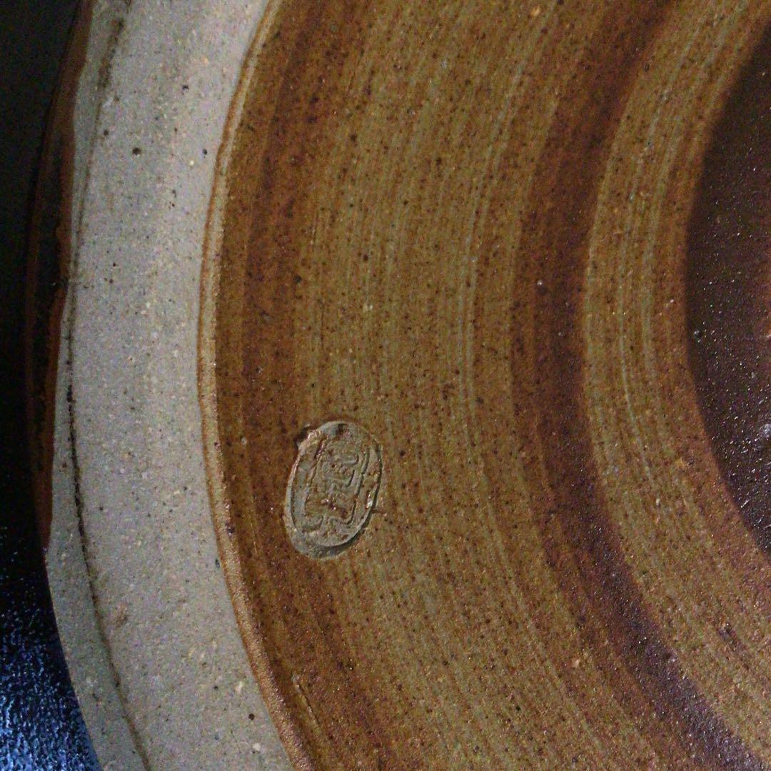 No4110 黒釉二彩大皿　陶印有　直径45.5cm 飾皿　陶磁器　送料無料