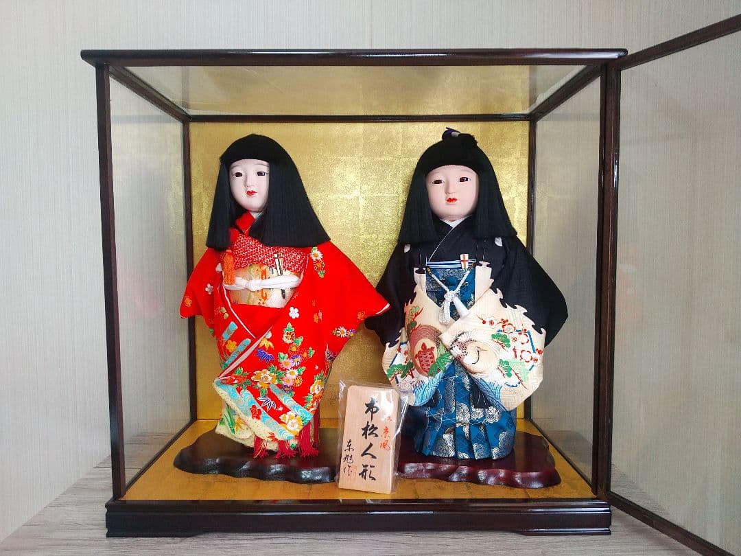 【化粧箱付き】市松人形 ペア 京旭作 ガラスケース入り