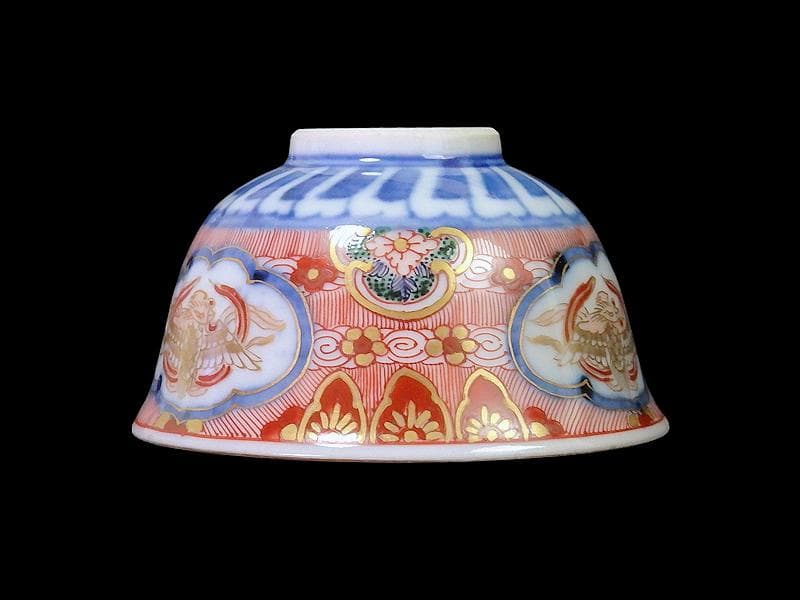 大聖寺伊万里　金襴手　窓絵　鳳凰紋　煎茶碗　向付　５客　A213AS-CWm