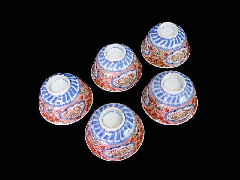 大聖寺伊万里　金襴手　窓絵　鳳凰紋　煎茶碗　向付　５客　A213AS-CWm