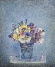 【真作】絵画　油彩10号　パンジー　青の静謐　静物画　優美な青の世界　Y93