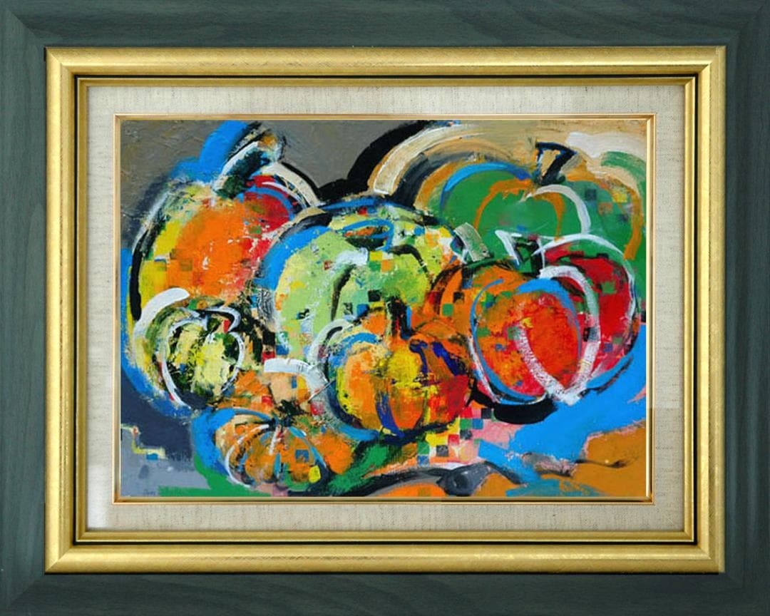 油絵 菅家令子インテリア uF6-061303 静物 かぼちゃ