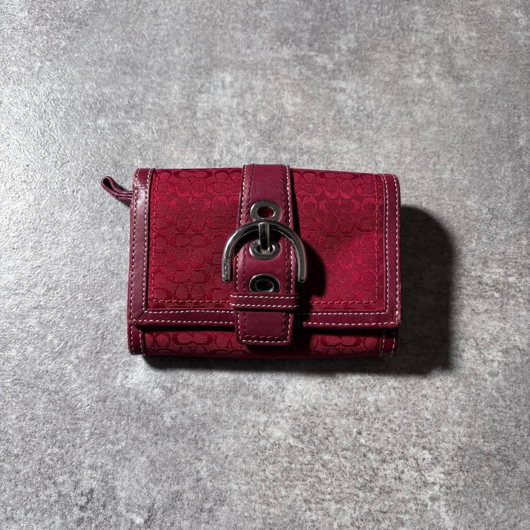 小物 Coach Red Canvas Signature Wallet