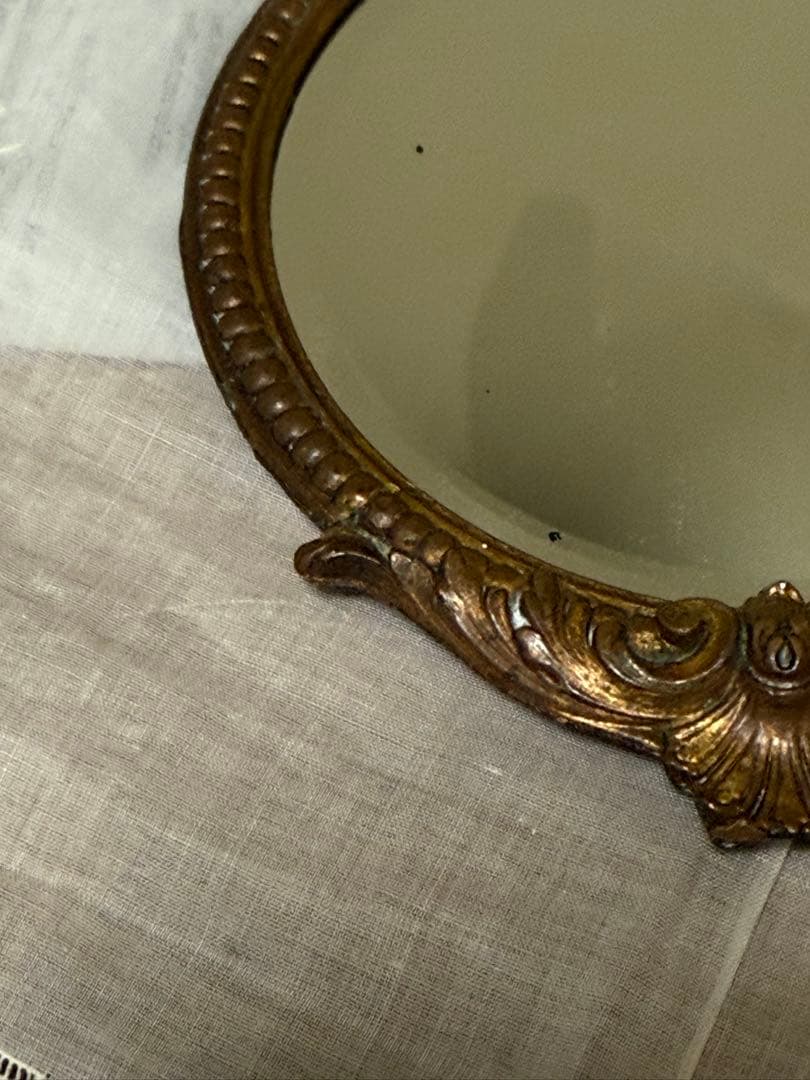 フランス　アンティーク ヴィンテージ　鏡　花柄鏡　アンティークミラー　小物ミラー