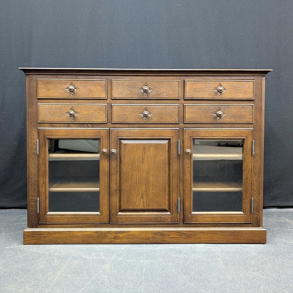 美品　えぞ民芸　花柄サイドボード　キャビネット　リビングボード　飾り棚　民藝