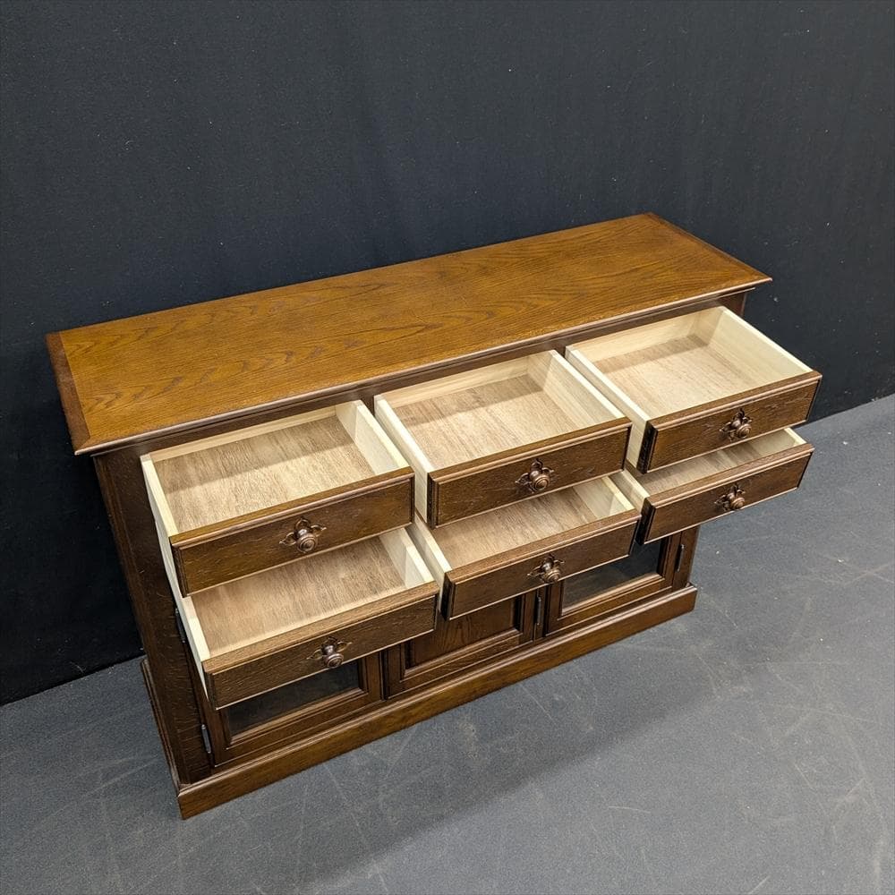 美品　えぞ民芸　花柄サイドボード　キャビネット　リビングボード　飾り棚　民藝