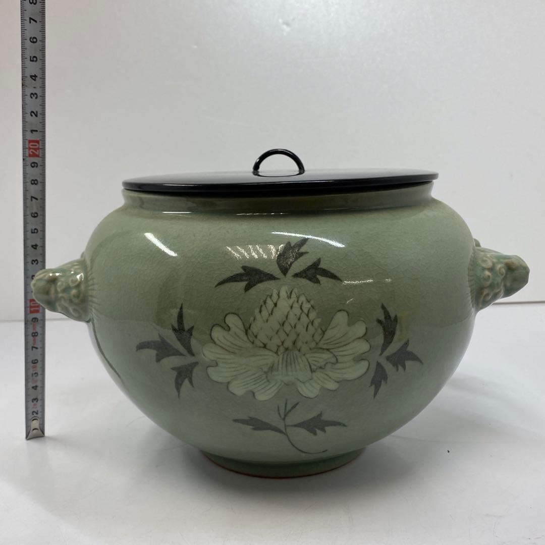 専用　柳海剛　取手付獅子耳　水指　高さ20㎝　東ま5-1118①