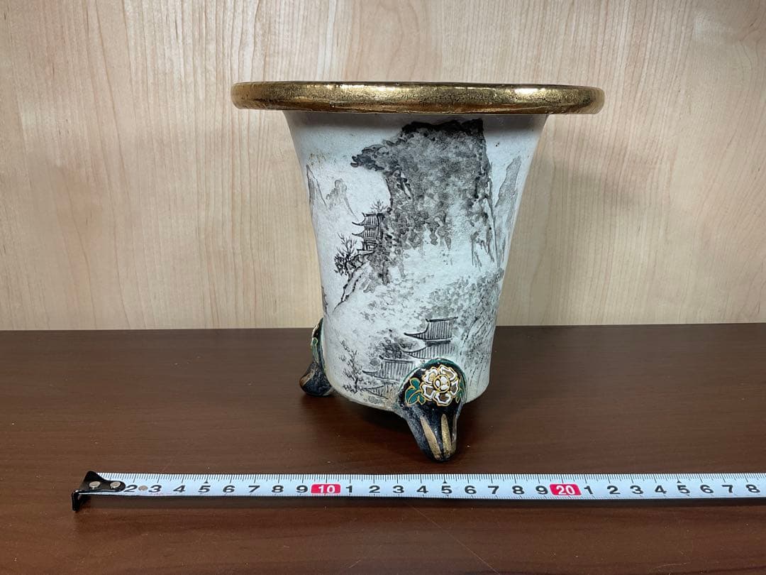 「時代物蘭鉢」　山水図盆栽植木鉢