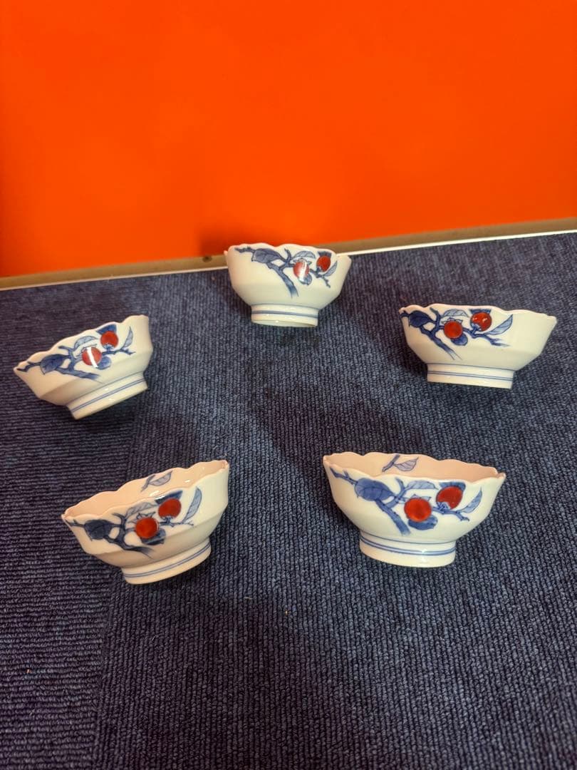 1710 深川製磁　染付柿文　小鉢　5客　8cm