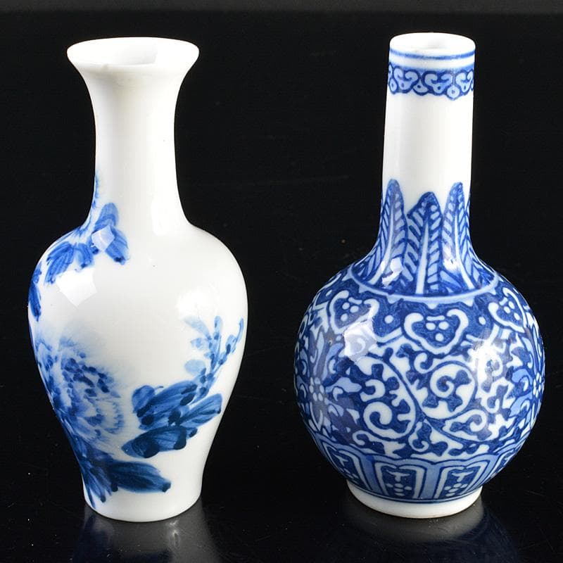 中国　景徳鎮製銘　成化銘　青花　花文瓶　小瓶　2点まとめて　V　R6672
