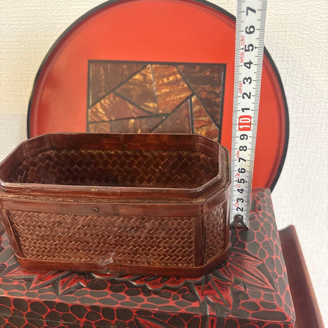 2段　竹細工アンティーク　収納ケース