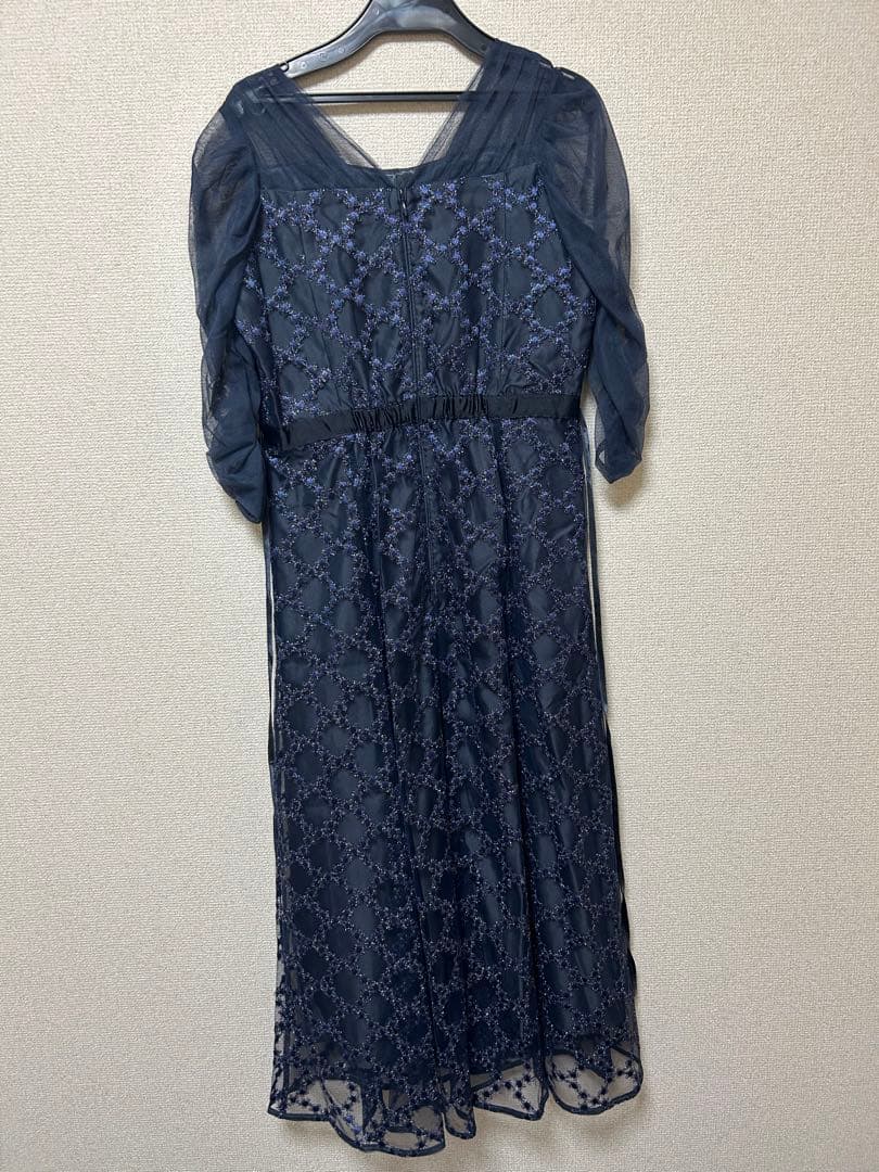 新品　エトル　ドリードール　フラワーダイアゴナルチェックフレアドレス　ネイビー