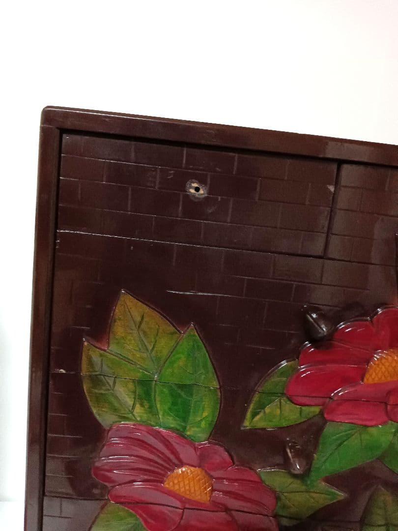 鎌倉彫り 椿 ツバキ ミニ箪笥　5段式　引き箪笥　ミニタンス　和箪笥　木製