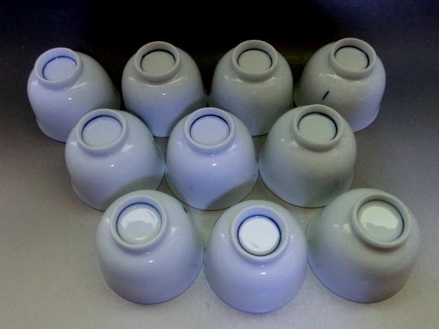 煎茶碗■10客 青絵 染付唐草紋 煎茶器 湯呑み 猪口 小碗 お茶道具 骨董品■