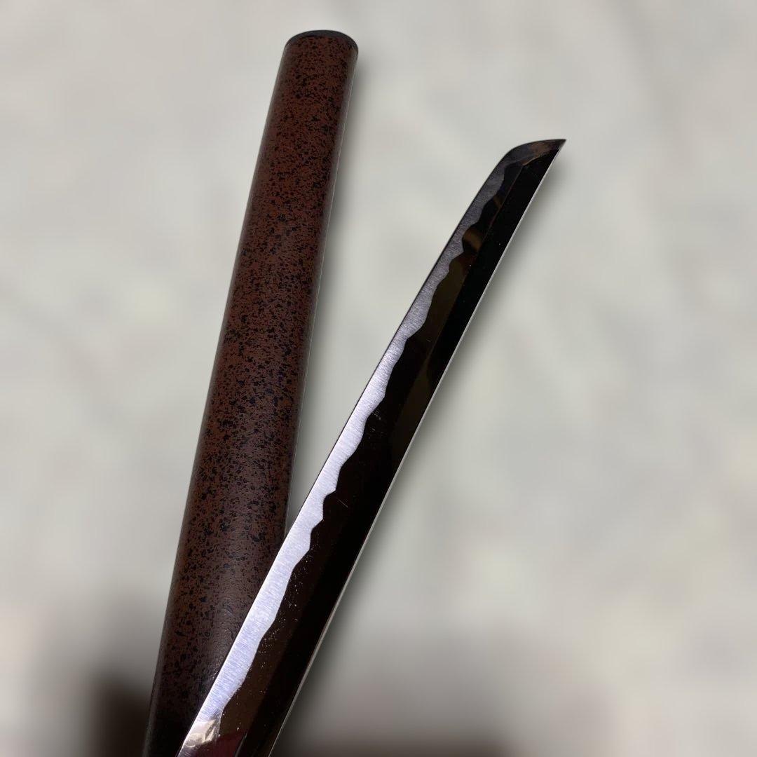 割安模造刀 濃緑柄 波絵透し丸鍔 梨地茶鞘