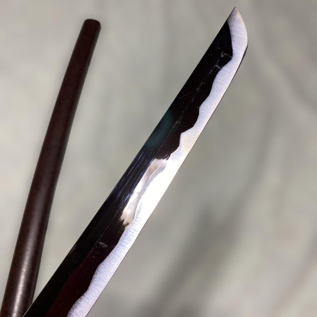 割安模造刀 濃緑柄 波絵透し丸鍔 梨地茶鞘