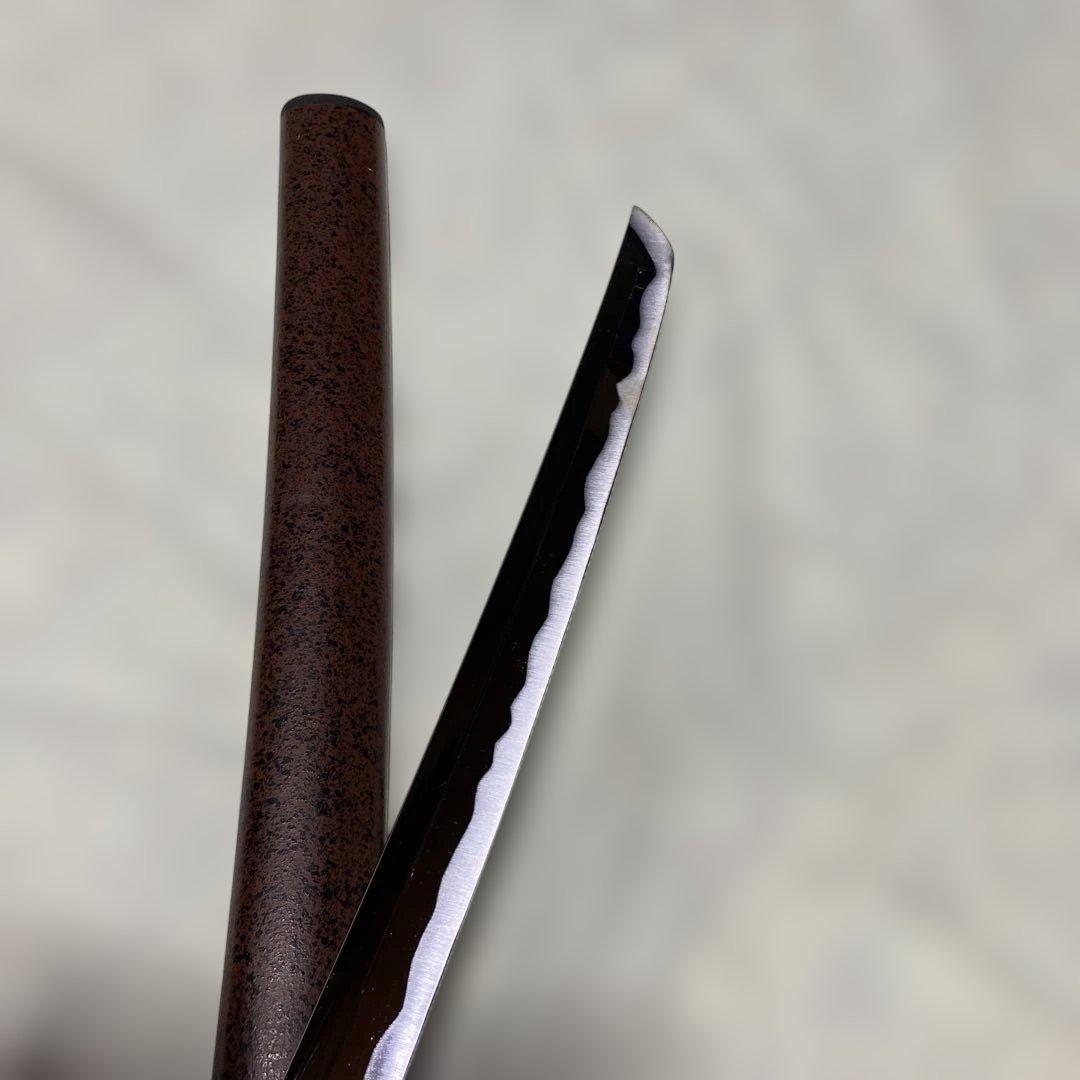 割安模造刀 濃緑柄 波絵透し丸鍔 梨地茶鞘