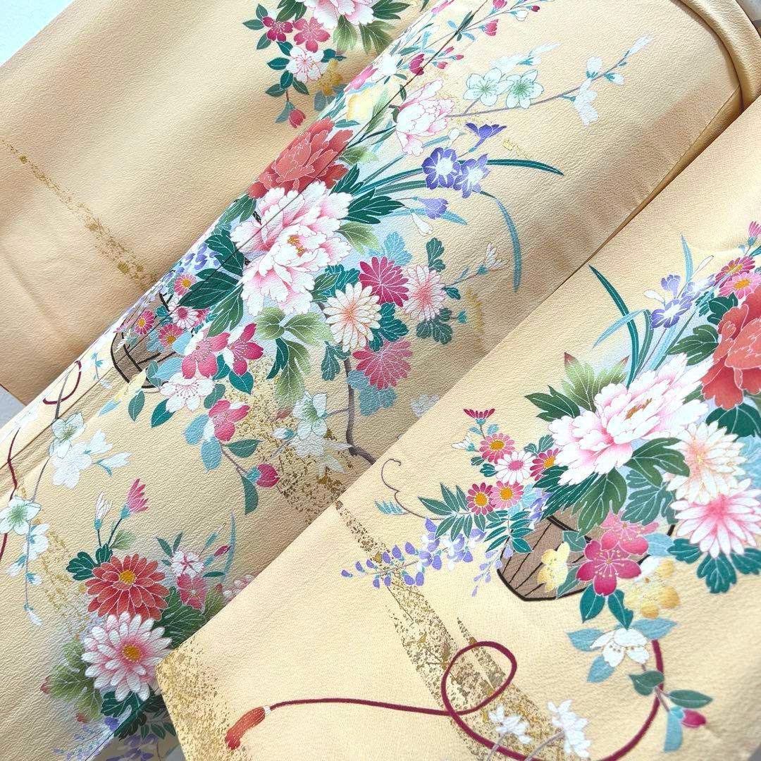 348 振袖フルセット 正絹 クリーム 黄色 金彩 小柄さん 正統派 お上品