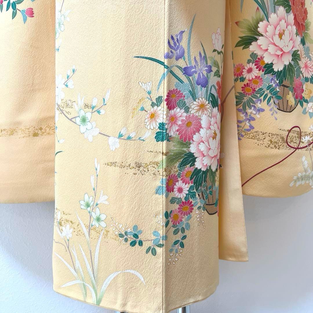 348 振袖フルセット 正絹 クリーム 黄色 金彩 小柄さん 正統派 お上品