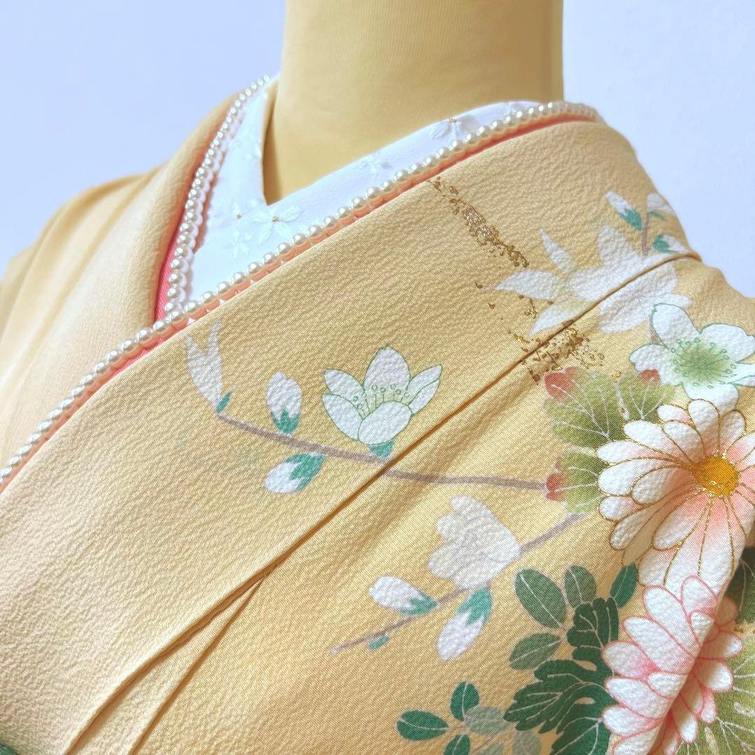 348 振袖フルセット 正絹 クリーム 黄色 金彩 小柄さん 正統派 お上品