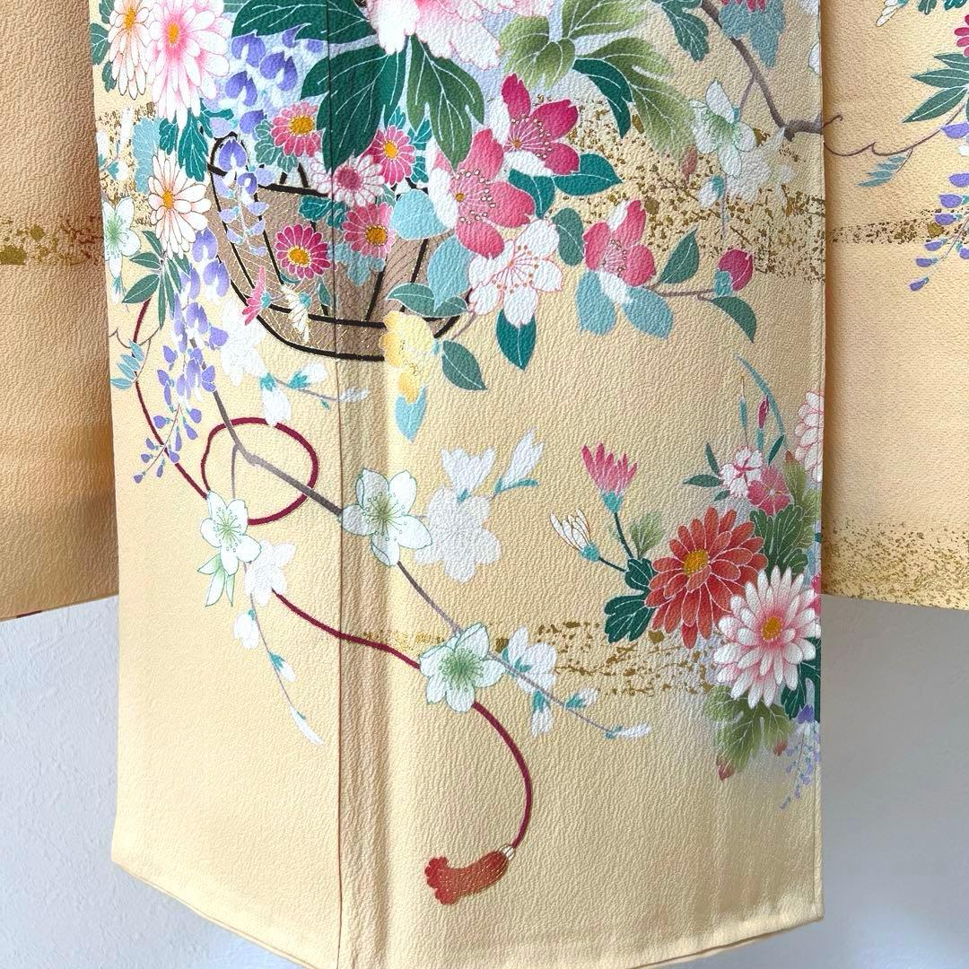 348 振袖フルセット 正絹 クリーム 黄色 金彩 小柄さん 正統派 お上品