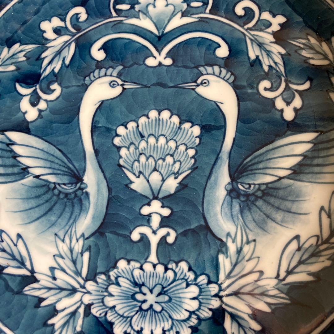 【源右衛門】古伊万里の伝統　日本の名窯　舘林源右衛門作　染濃双鳥文　花形大深鉢