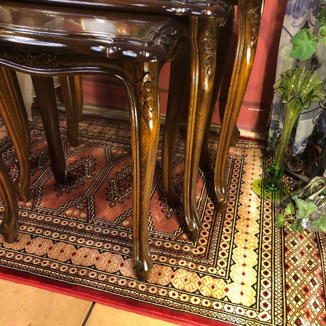 ヴィンテージ ブリティッシュ　アンティーク　３連　猫脚　ネストテーブル