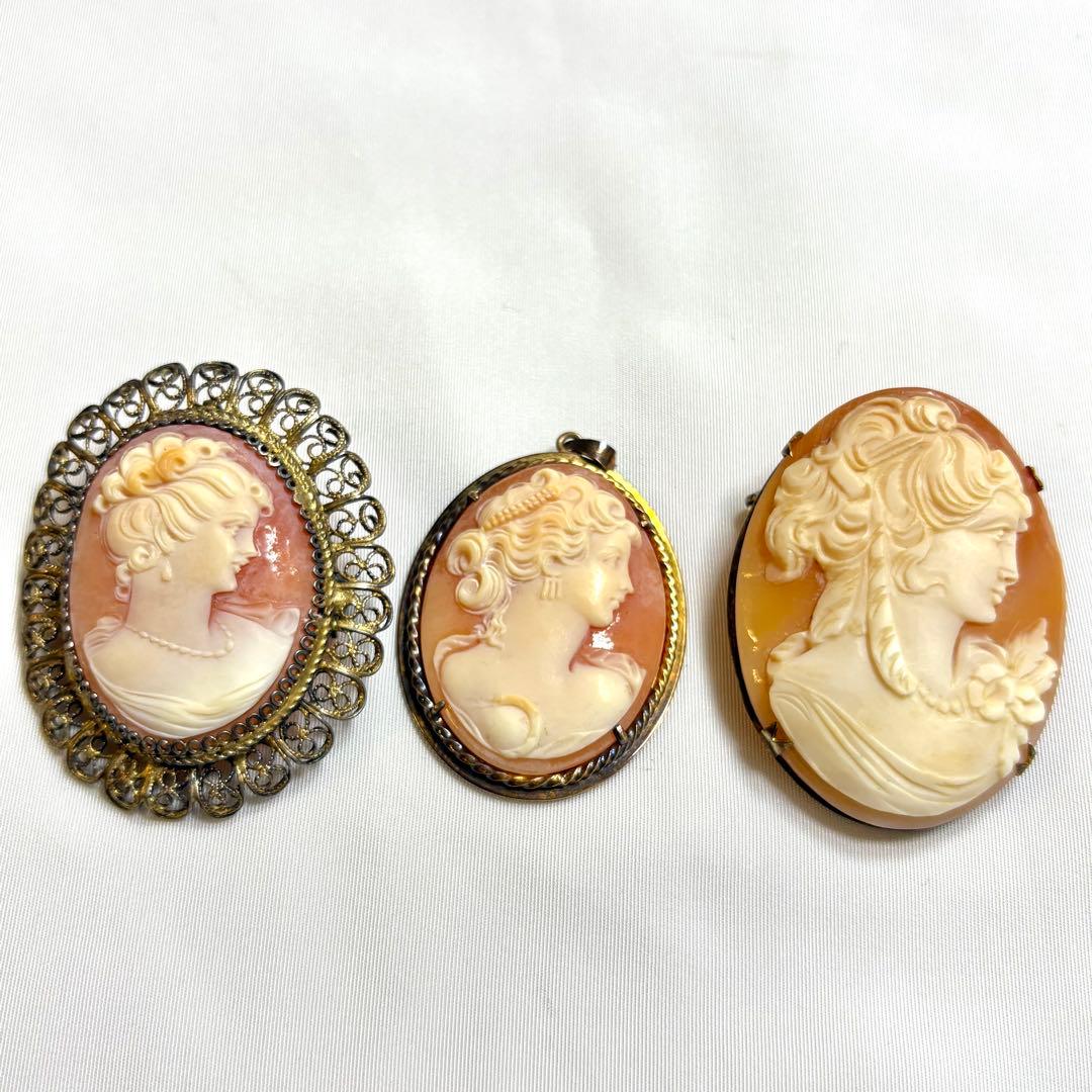 18k SILVER カメオブローチ 3点