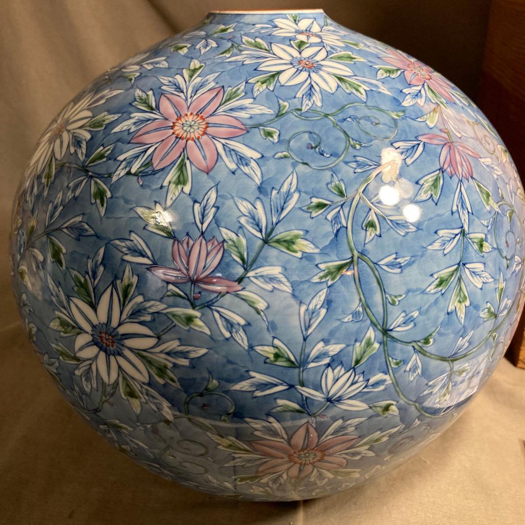 【源右衛門】古伊万里の伝統　日本の名窯　舘林源右衛門作　染錦鉄線花文　大花瓶