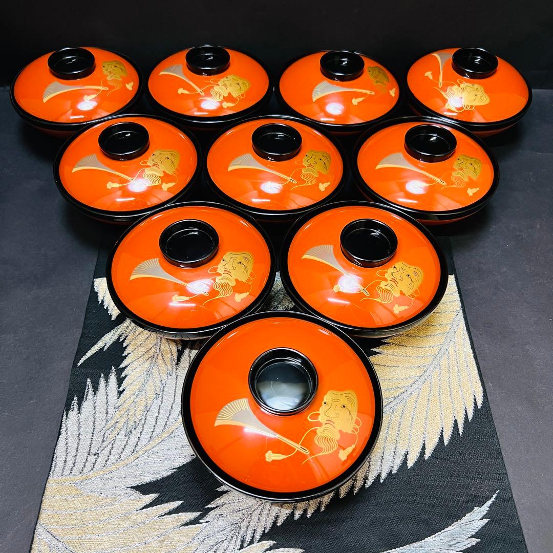 漆器　輪島塗　金蒔絵　沈金　木製　蓋付椀　お煮物椀　吸物椀　10客　漆芸