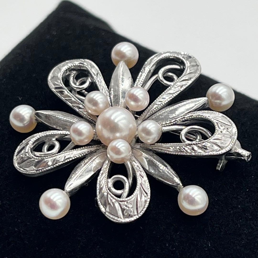 【美品】MIKIMOTO ミキモト　真珠　パール　ブローチ シルバー