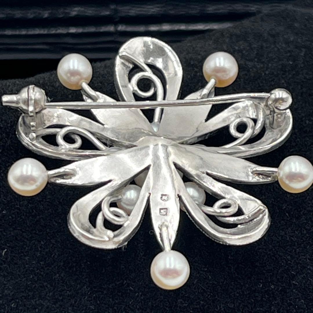 【美品】MIKIMOTO ミキモト　真珠　パール　ブローチ シルバー