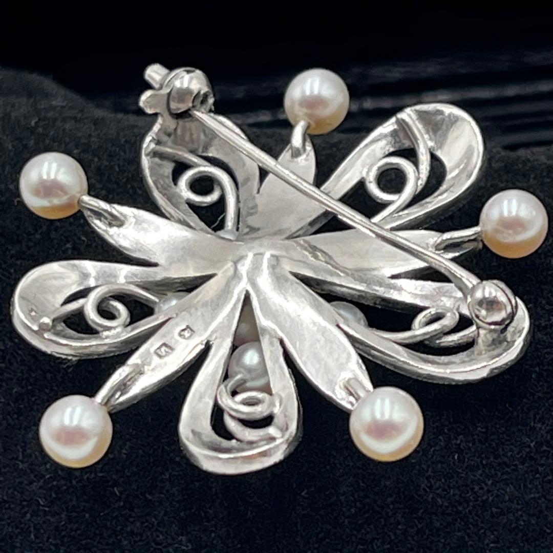 【美品】MIKIMOTO ミキモト　真珠　パール　ブローチ シルバー