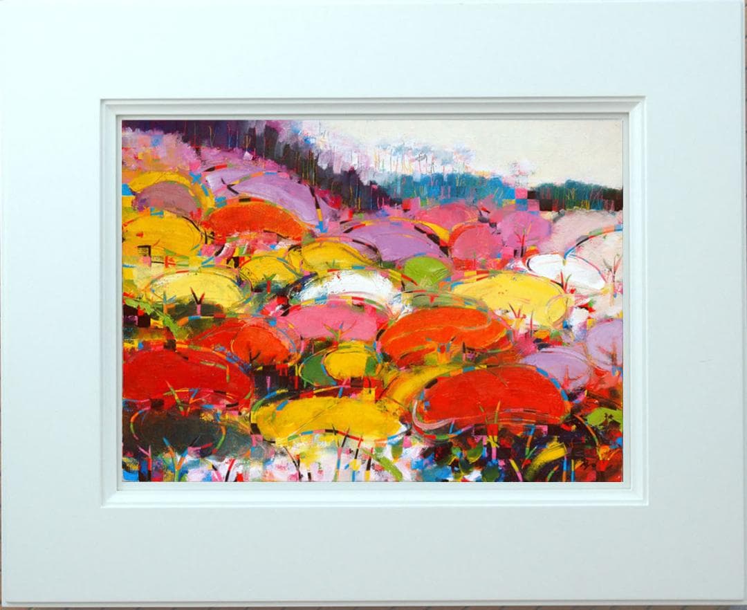 油絵 菅家令子 絵 絵画インテリア額付(黒) uF6-081711 風景 紅葉