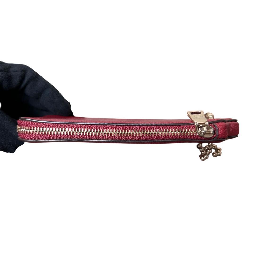 極美品　コーチ　ポーチ　ケース ジップ レザー レッド 財布 リストレット