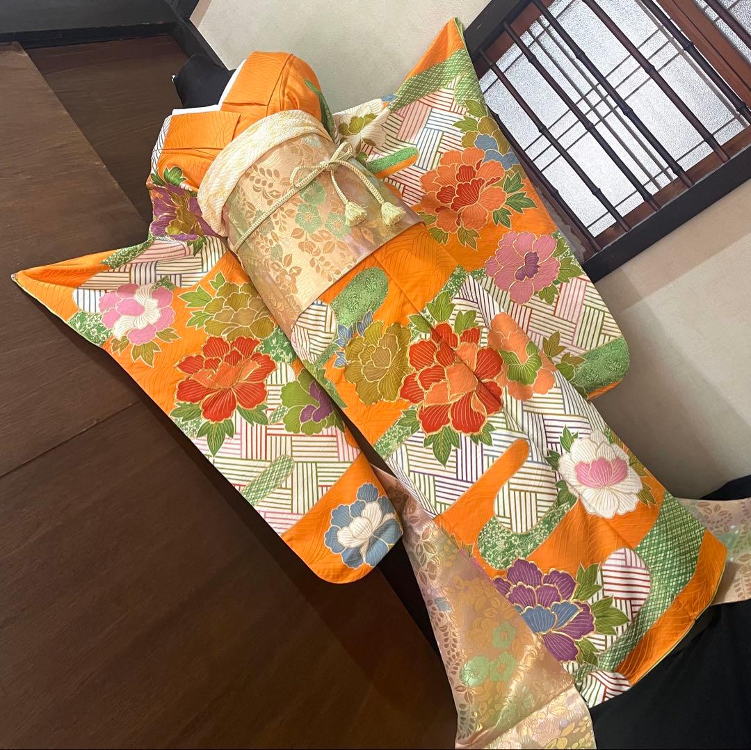 振袖フルセット6点サイズS〜M豪華金駒刺繍　牡丹花文　正絹　売り切り終了