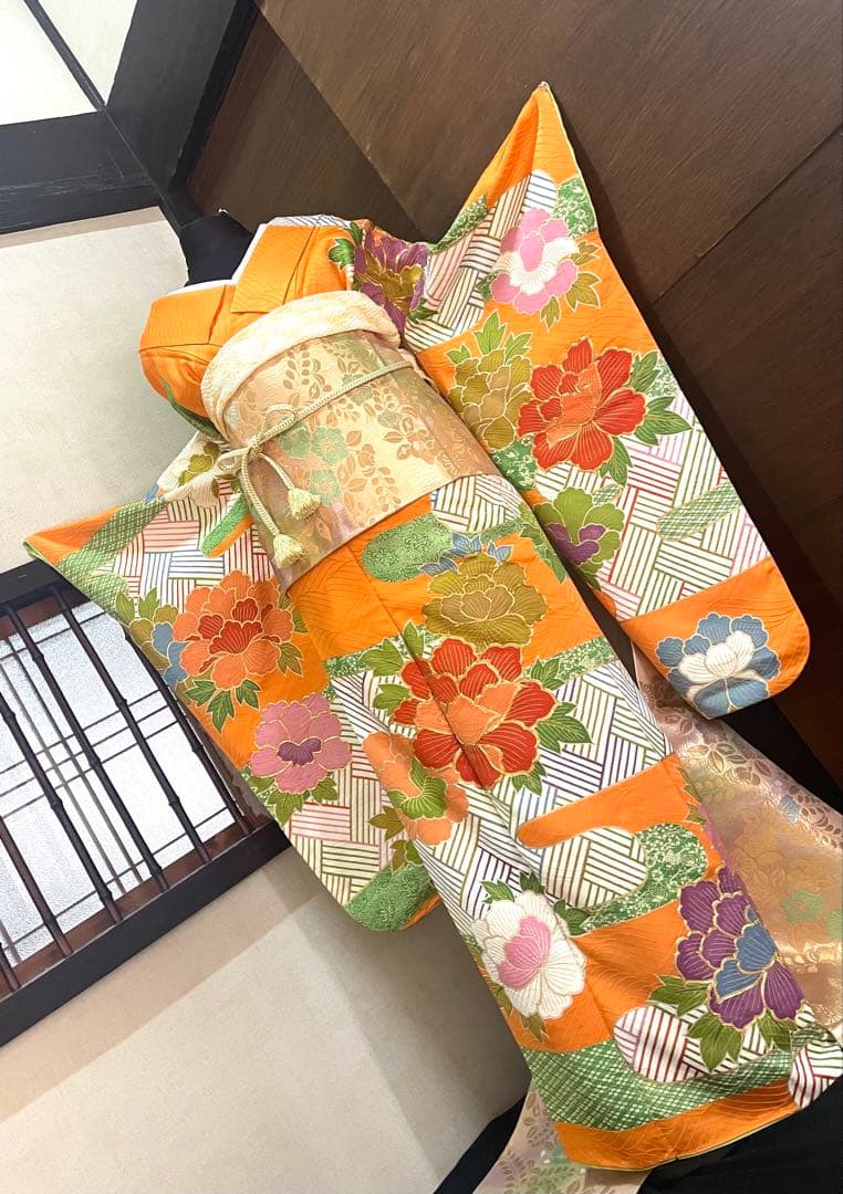 振袖フルセット6点サイズS〜M豪華金駒刺繍　牡丹花文　正絹　売り切り終了