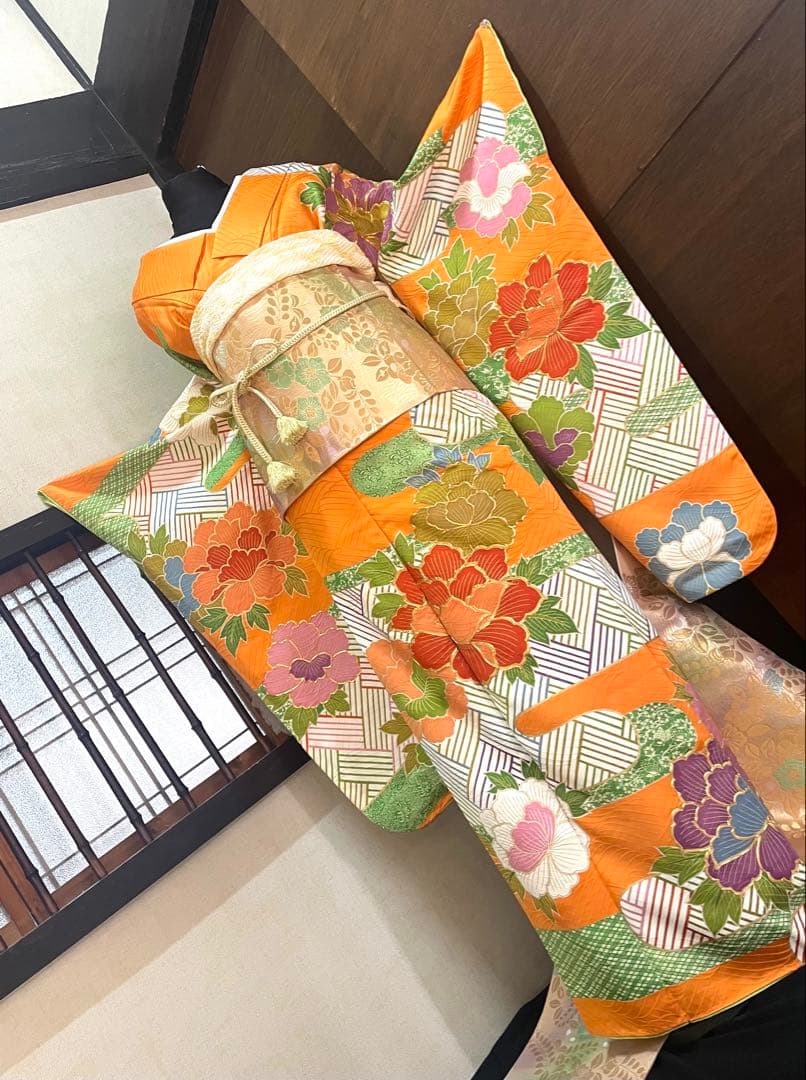 振袖フルセット6点サイズS〜M豪華金駒刺繍　牡丹花文　正絹　売り切り終了