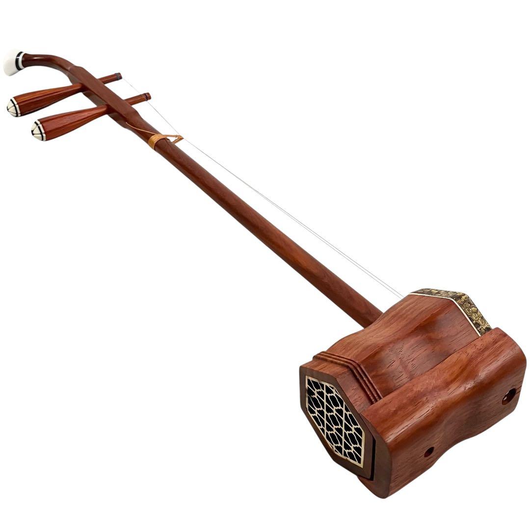 【未使用】蘇州二胡 紅木 胡弓 ヘビ皮 弦楽器 セミハードケース付き 二胡