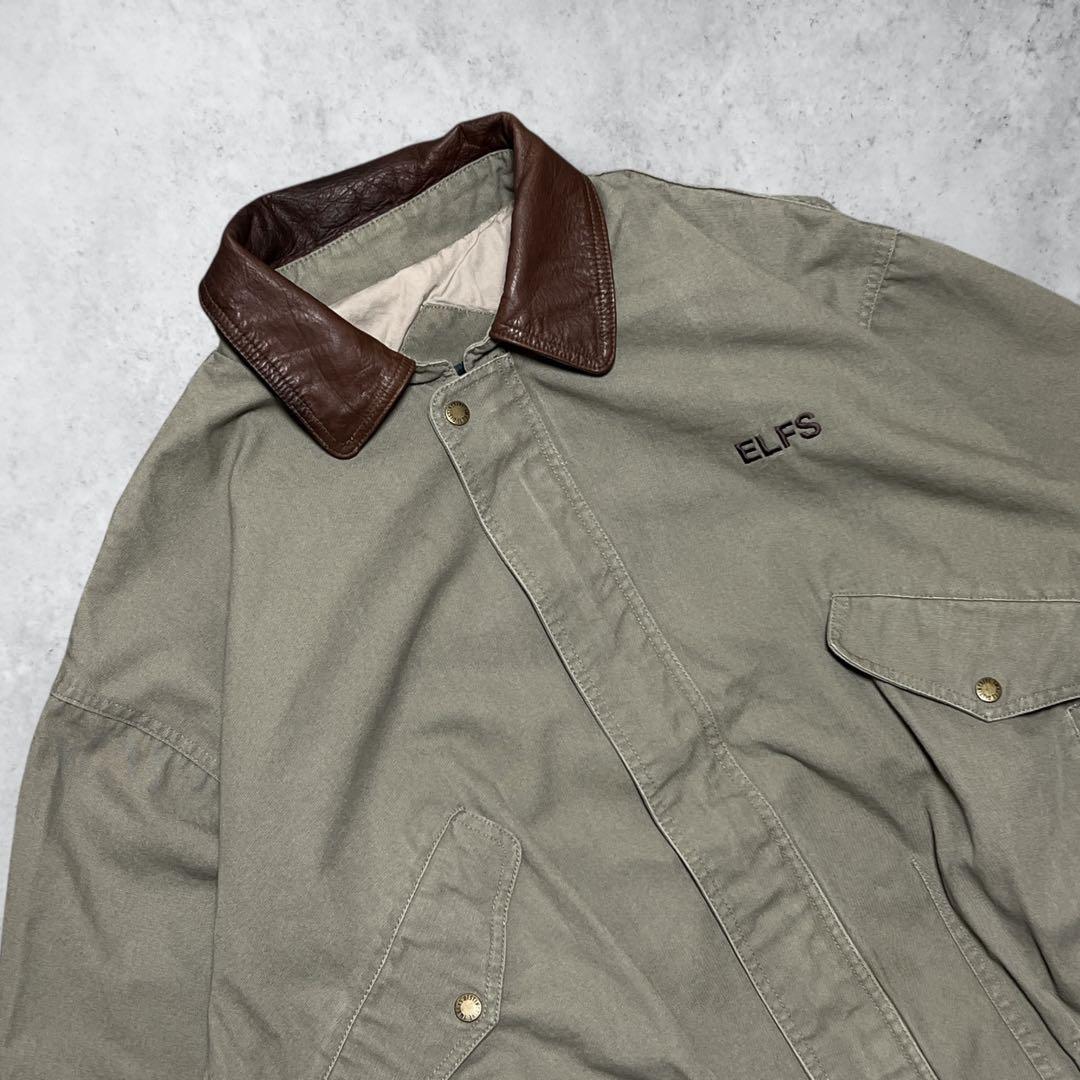 vintageナビゲータージャケットデトロイトジャケット風カーキXL刺繍短丈古着