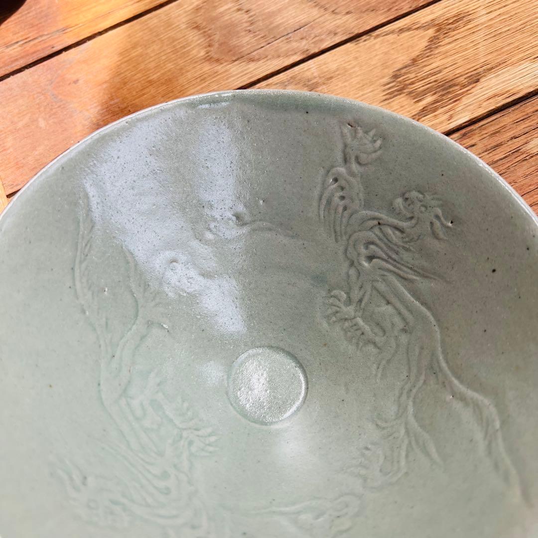 高麗 青磁象嵌雲龍文茶碗 双龍 斗笠碗 高麗青磁 茶碗 鉢