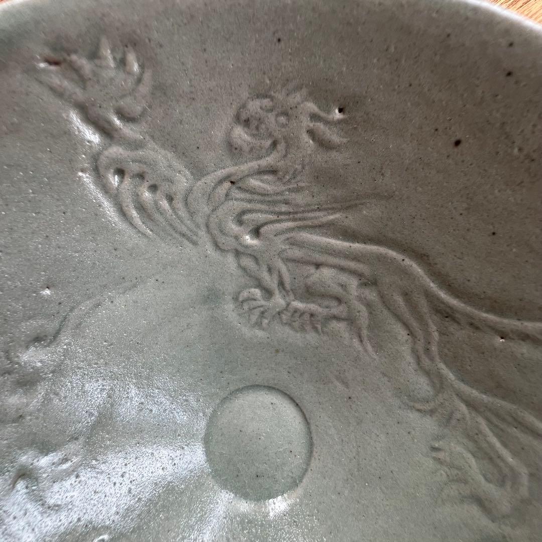 高麗 青磁象嵌雲龍文茶碗 双龍 斗笠碗 高麗青磁 茶碗 鉢