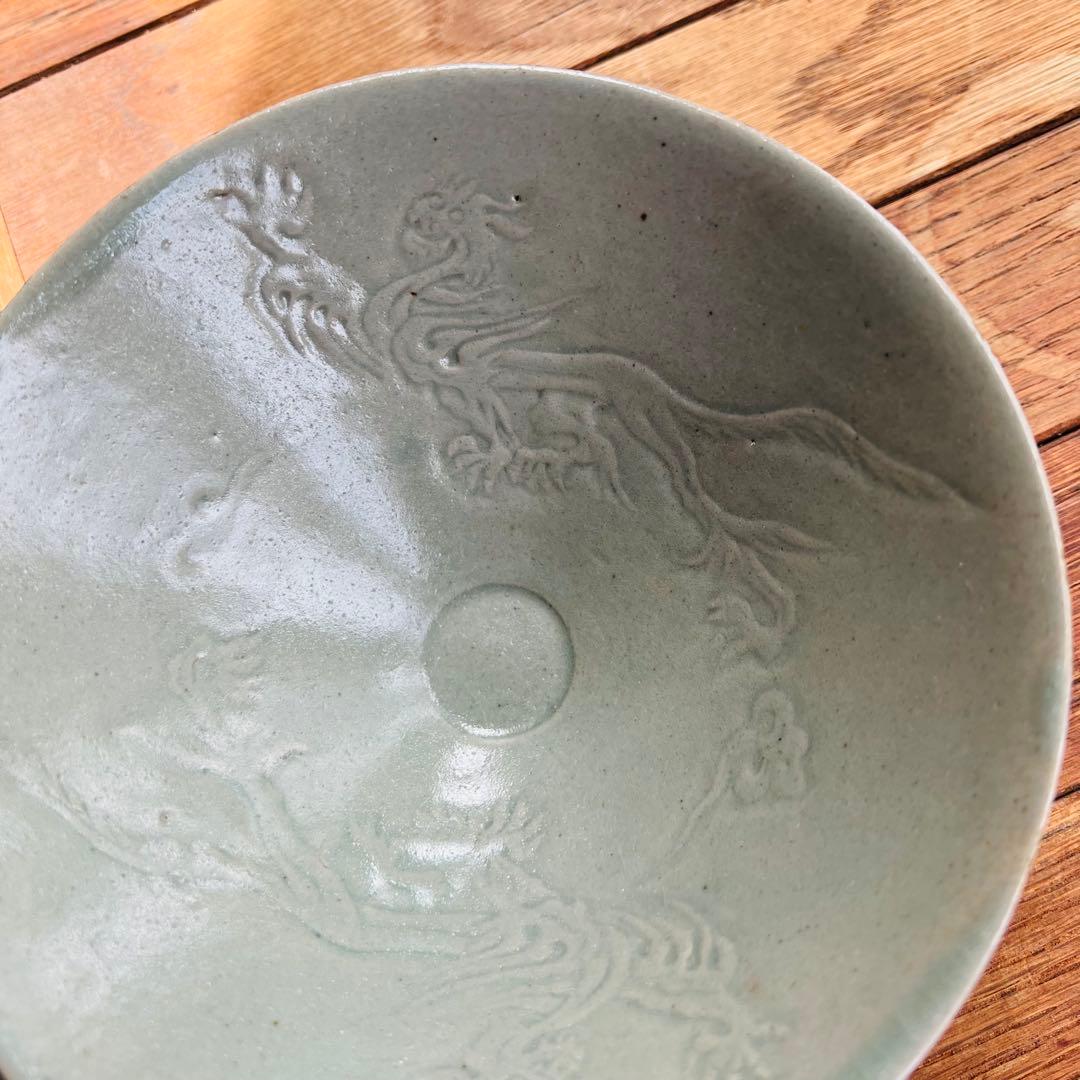 高麗 青磁象嵌雲龍文茶碗 双龍 斗笠碗 高麗青磁 茶碗 鉢
