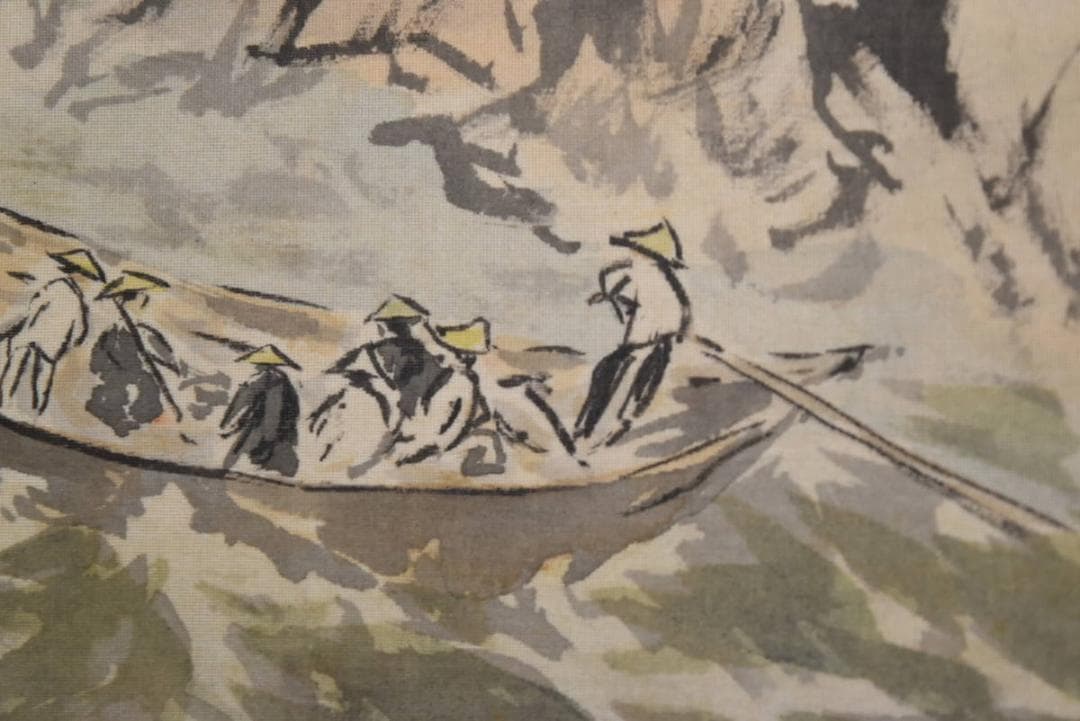 【真作】池田渓仙/白雲鐘聲之図/川下り図/山水図/掛軸/名家伝来/AA-769