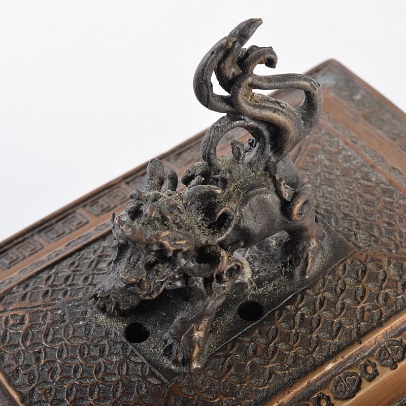 高岡銅器　米田陵山作　鋳銅　獅子摘　四方香炉　鼎　M　R7650