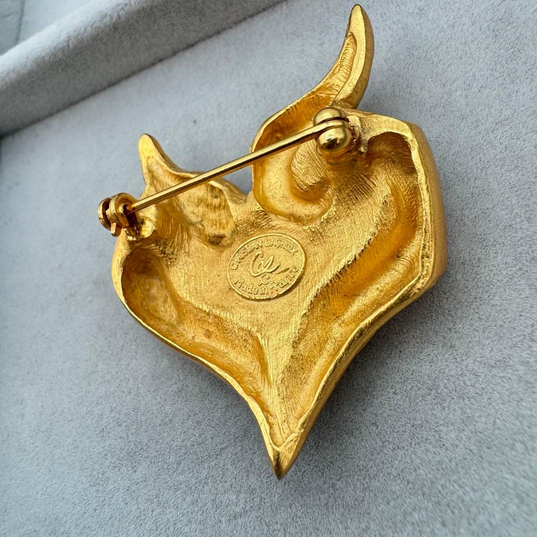 【ヴィンテージ】Christian Lacroix ブローチ　ハート　ゴールド