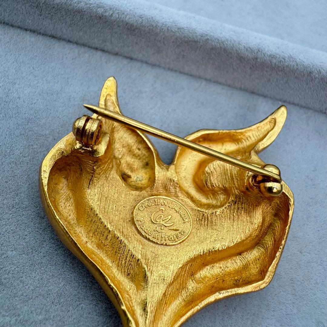 【ヴィンテージ】Christian Lacroix ブローチ　ハート　ゴールド